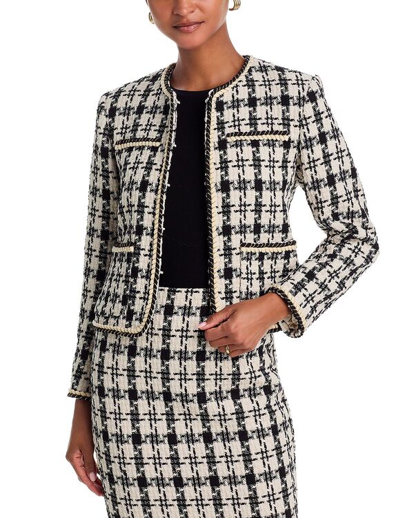 アクア レディース アウター ジャケット・ブルゾン ツイード AQUA Houndstooth Tweed Jacket - Exclusive Black/Ivory アイボリー