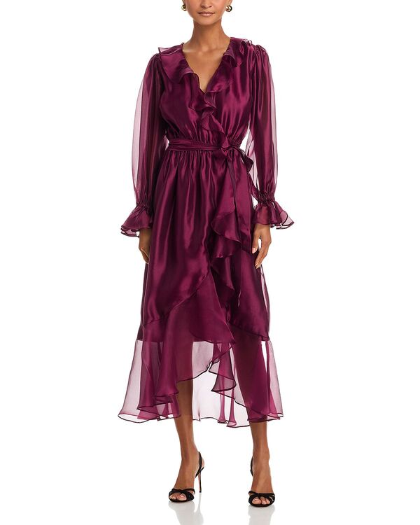 アクア レディース トップス ワンピース シフォン フリル AQUA Ruffled Chiffon Dress - Exclusive Cherry Lacquer