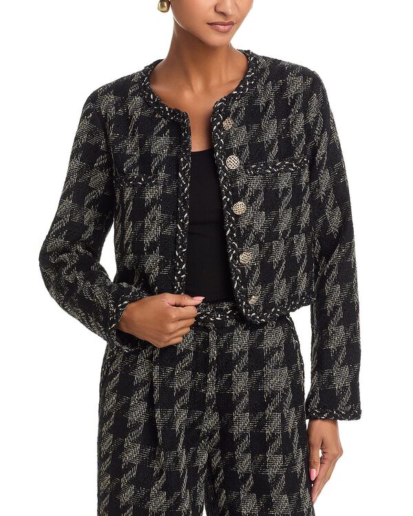 アクア レディース アウター 上衣・上衣 トール ツィード スポーツジャケット AQUA Metallic Tweed Blazer - Exclusive Black/Gold 黒いこと
