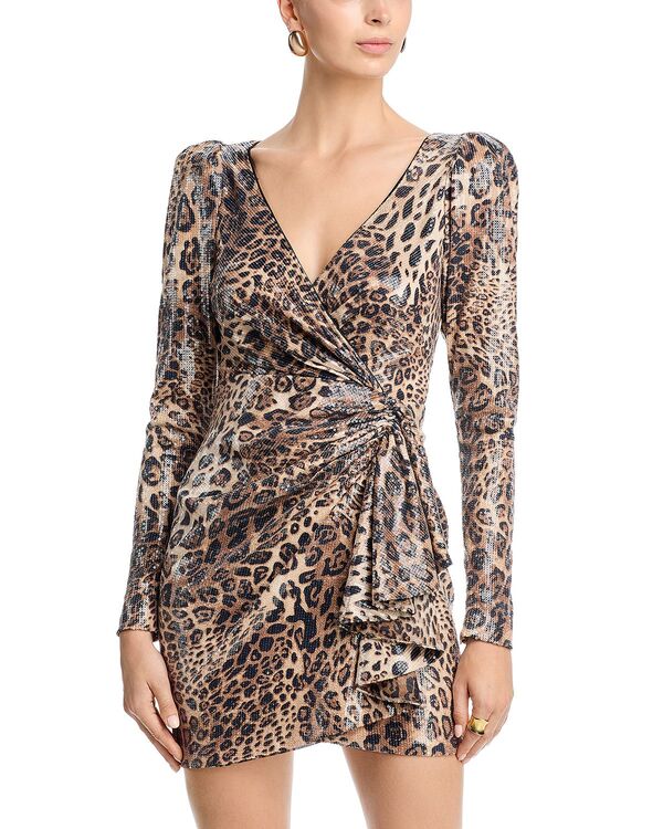 アクア レディース トップス ワンピース アニマル柄 プリント スパンコール AQUA Sequin Animal Print Dress - Exclusive Leopard アニマル