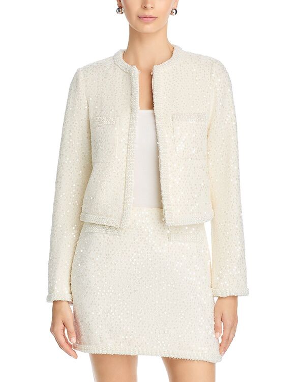 アクア レディース アウター ジャケット・ブルゾン ツイード スパンコール AQUA Tweed Sequin Jacket - Exclusive White ホワイト