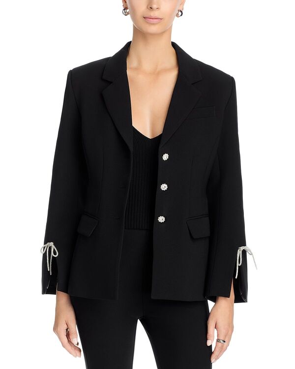 アクア レディース アウター 上衣・上衣 スポーツジャケット AQUA Rhinestone Bow Sleeve Blazer - Exclusive Black 黒いこと