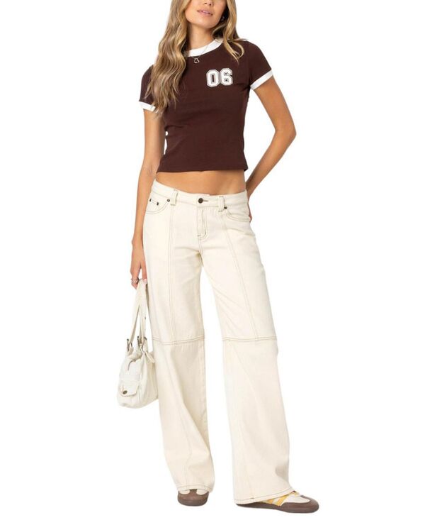 アディクテッド レディース ボトムス デニムパンツ ローライズ コントラスト ジーンズ Edikted Contrastitch Low Rise Jeans in Cream クリーム 15,961円