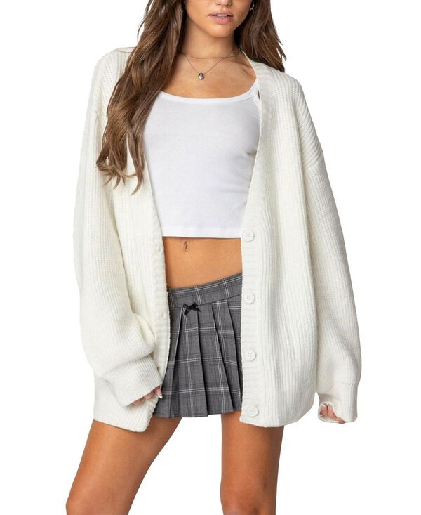 アディクテッド レディース アウター ジレー V素っ首 Edikted Mathilde Oversized V Neck Cardigan Cream 皮膚軟化剤