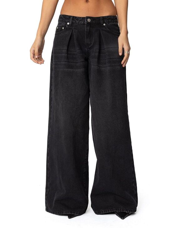 アディクテッド レディース ボトムス デニムパンツ ローライズ プリーツ ジーンズ Edikted Pleatedetailow Rise Jeans Black ブラック｜ReVida 店