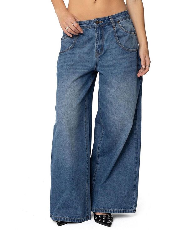 アディクテッド レディース ボトムス デニムパンツ ローライズ ジーンズ Edikted Jayden Low Rise Jeans Medium Rinse Wash Blue ブルー