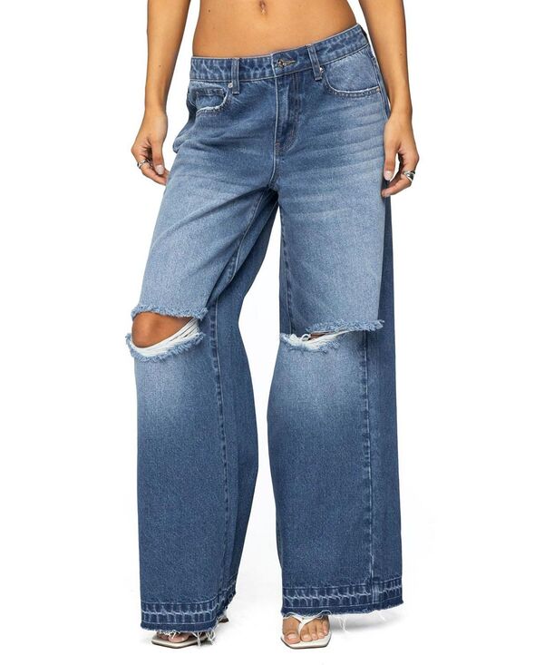 アディクテッド レディース ボトムス デニムパンツ ローライズ ジーンズ Edikted Xenia Distressed Low Rise Jeans Blue ブルー 16,635円