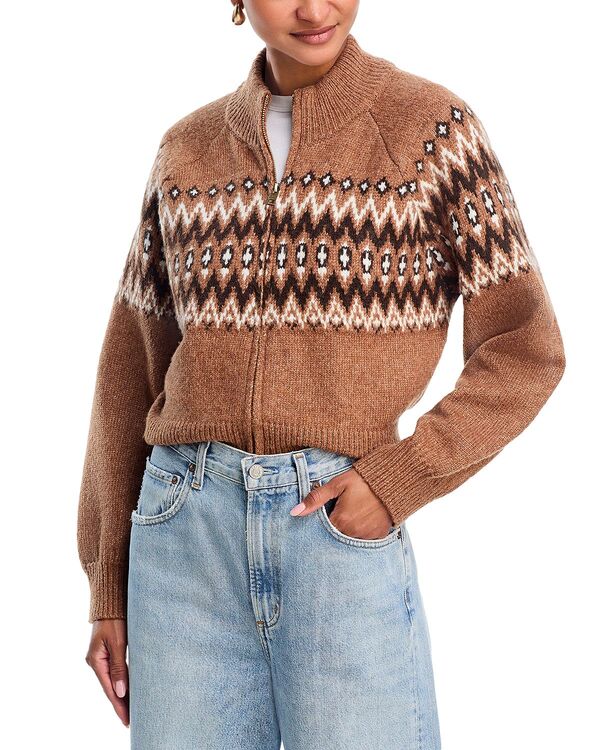 525 アメリカ レディース アウター ニット・セーター 525 America 525 Fair Isle Zip Bomber Sweater Camel Combo キャメル｜ReVida 店