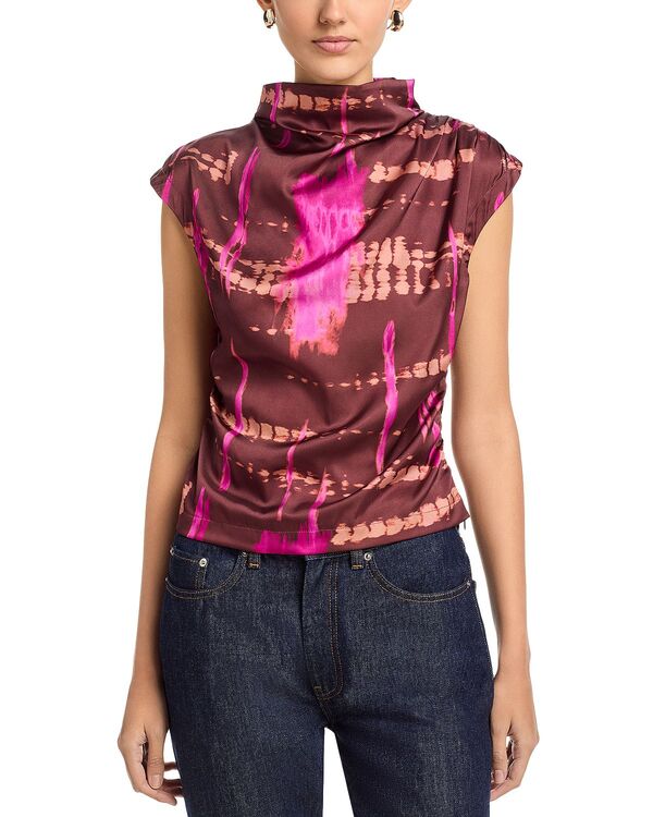 エリアスターズ レディース トップス シャツ プリント サテン Area Stars Avery Satin Printop Brown Abstract ブラウン