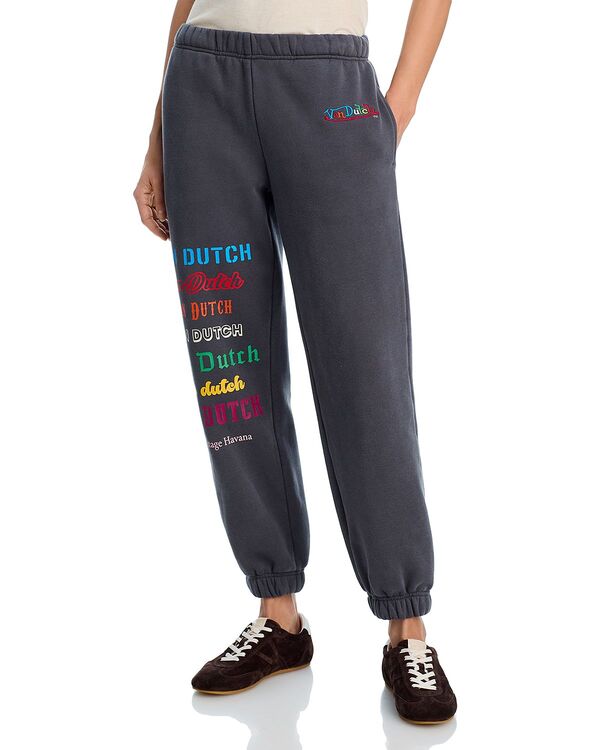 ヴィンテージハバナ レディース ボトムス カジュアルパンツ 刺繍 ジョガーパンツ フリース Vintage Havana x Von Dutch Embroidered Fleece Joggers Black ブラック