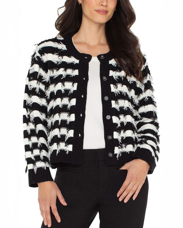 リヴァプール 天使の都市 レディース アウター 編み物・プルオーバー フリンジ Liverpoolos Angeles Fringe Trim Sweater Black/ White Fringe 白いこと レディースファッション-ニット・セーター