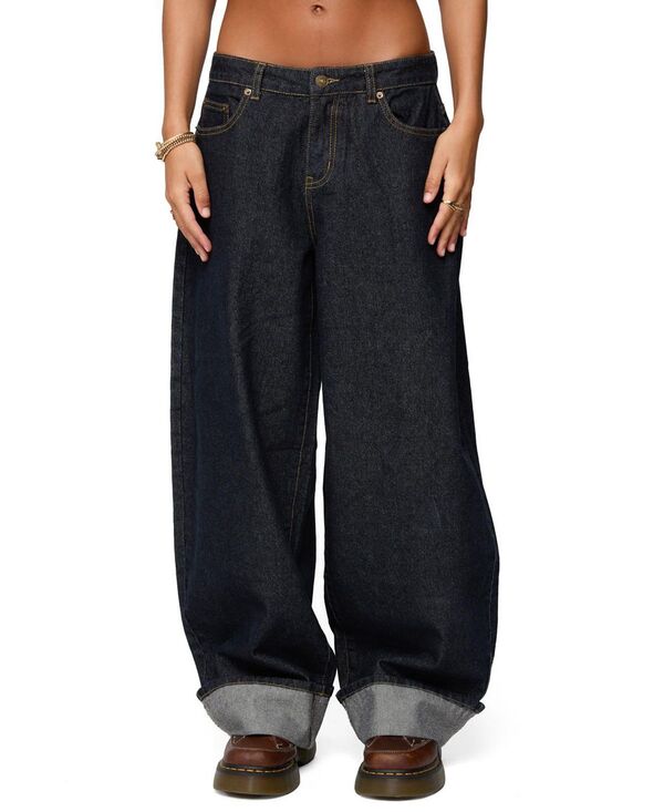 アディクテッド レディース ボトムス デニムパンツ ローライズ ジーンズ Edikted Kella Extra Oversized Low Rise Dark Rinse Wash Jeans Indigo Blue Rawashed インディゴ
