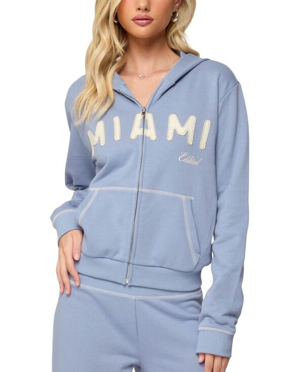 アディクテッド レディース アウター パーカー・スウェット Edikted Miami Babe Zip Up Hoodie Blue ブルー|ReVida 店