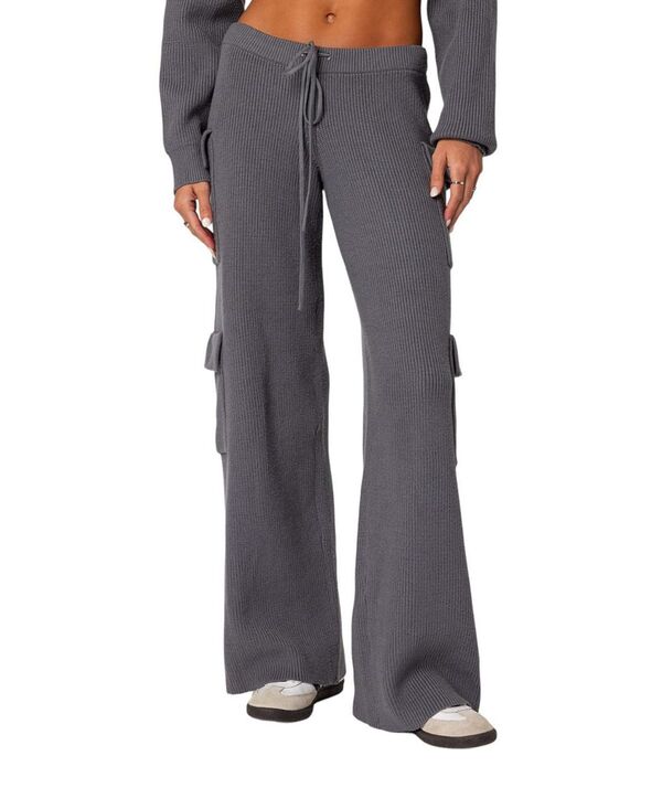 アディクテッド レディース ボトムス 心地好いズボン下 カーゴパンツ 編み物 Edikted Wynter Knit Cargo Pants Gray 薄墨色 パンツ-レディースファッション-ボトムス