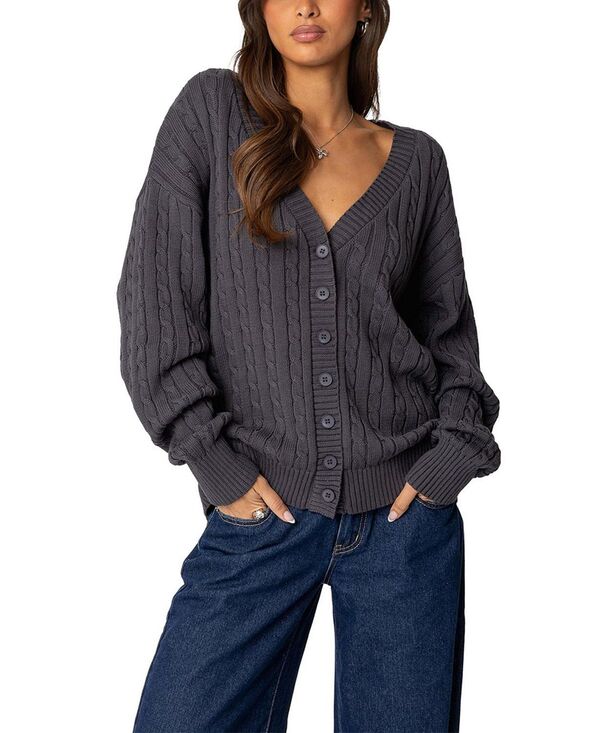 アディクテッド レディース アウター カーディガン Vネック Edikted Francine Oversized V Neck Cardigan Dark Gray グレー