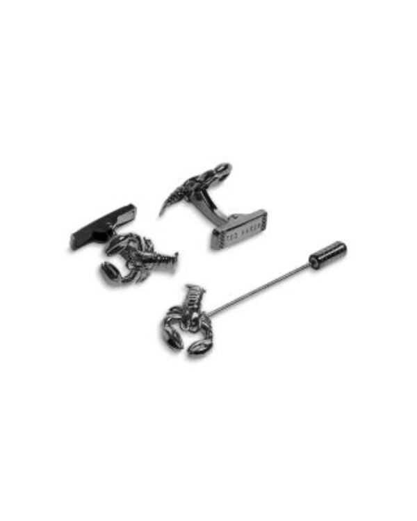テッドベーカー メンズ 付属物 カフスリンク Ted Baker Mariine Lobster Cufflinks \u0026 Lapel Pin Gift Set Gunmetal 火器金属元素