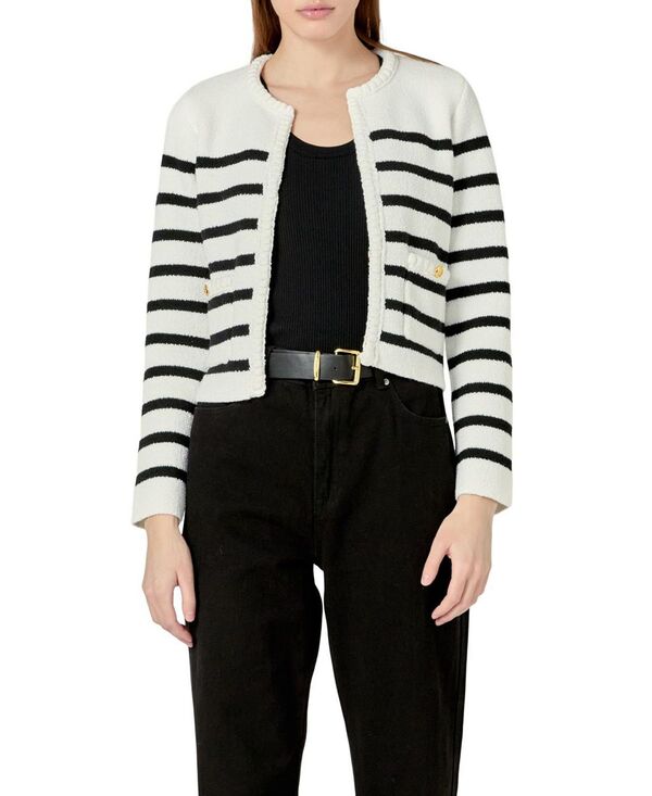 イングリッシュファクトリー レディース アウター ジレー English Factory Women\u0027s Braided Stripe Cardigan Off White 象牙色