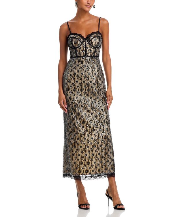 アクア レディース トップス ワンピース ミディ ノースリーブ レース AQUA Lace Bustier Sleeveless Midi Dress - Exclusive Black ブラック