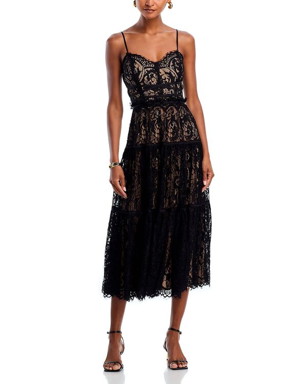 アクア レディース トップス ワンピース ミディ レース AQUA Lace Cocktail Midi Dress - Exclusive Black/Nude ブラック