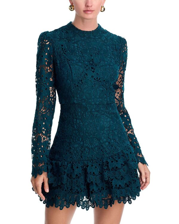 アクア レディース トップス ワンピース ミニ レース AQUA Lace Long Sleeve Flounce Mini Dress - Exclusivemerald Green グリーン