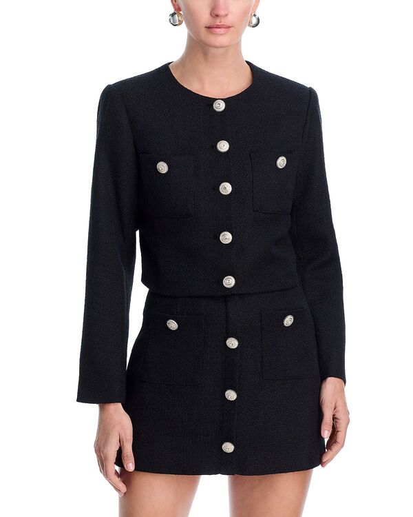 アクア レディース アウター ジャケット・ブルゾン ツイード AQUA Tweed Rhinestone Button Jacket - Exclusive Black ブラック
