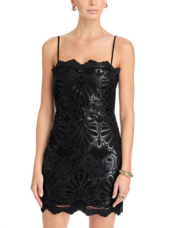 アクア レディース トップス ワンピース ミニ レース レザー フェイクレザー AQUA Faux Leather Lace Mini Dress - Exclusive Black ブラック