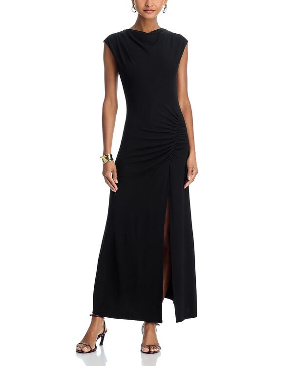 亭主持ち レディース トップス 衣装 ギャザー 編み物 WAYF Rachel Ruched Knit Dress Black 黒いこと