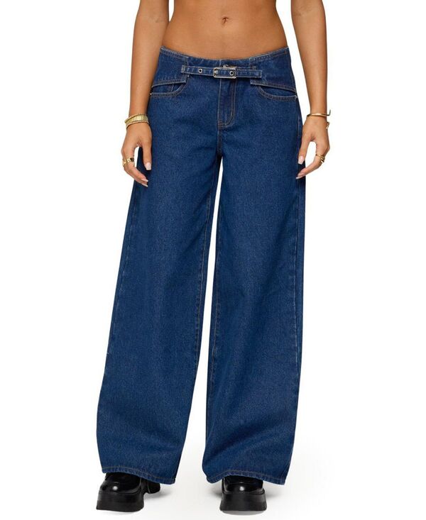 アディクテッド レディース ボトムス ジーンズズボン下 ローライズ デニム Ediktedie Belt Detailow Rise Jeans インチ Dark Rinse Wash Blue 青色 レディースファッション-ボトムス