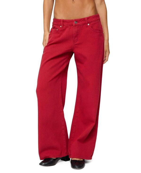 アディクテッド レディース ボトムス デニムパンツ ローライズ プチ ジーンズ Edikted Petite Roman Low Rise Slouchy Colored Wash Jeans Burgundy バーガンディ