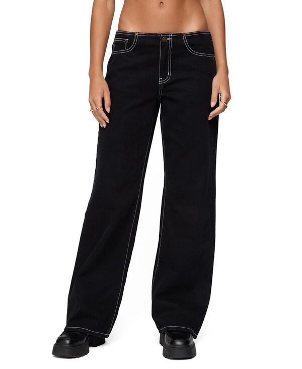 アディクテッド レディース ボトムス デニムパンツ ローライズ コントラスト ジーンズ Edikted Contrastitch Low Rise Black Wash Jeans Black ブラック