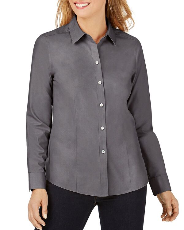 フォックスクラフト レディース トップス シャツ コットン Foxcroft Dianna Cottonon-Iron Shirt Charcoal チャコール