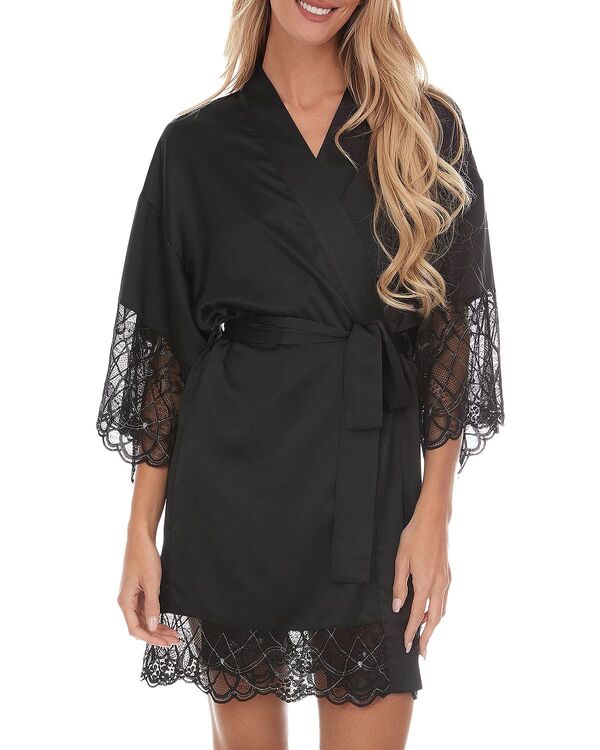 フローラニクルーズ レディース アンダー御召しもの ナイト爵御召しもの 繻子 Flora Nikrooz Gabby Satin Kimono Robe Black 黒いこと
