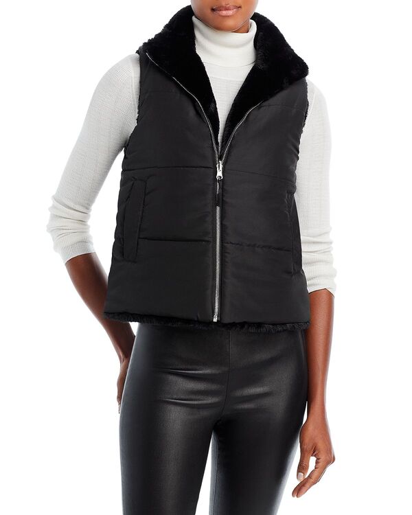 残響音 レディース アウター 限りない Echo Callum Reversible Faux Fur Zip Vest Black 黒いこと