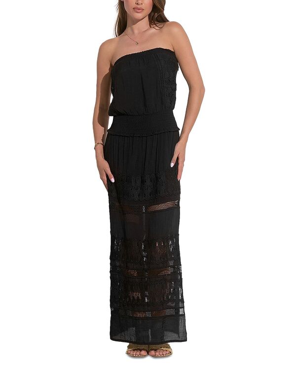 エラン レディース トップス ワンピーストラップレス マキシ Elan Strapless Crochet Maxi Dress Black ブラック