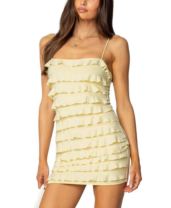 アディクテッド レディース トップス ワンピース フリル ミニ Edikted Nadya Ruffled Mini Dress Yellow イエロー