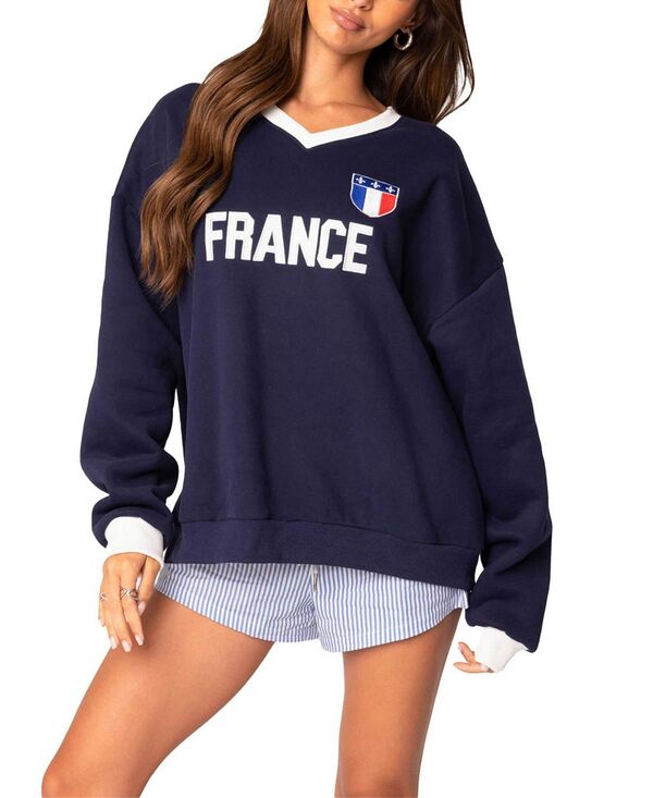 アディクテッド レディース アウター パーカー・スウェット シャツ Edikted Oversized Sweatshirt Navy - France ネイビー|ReVida 店