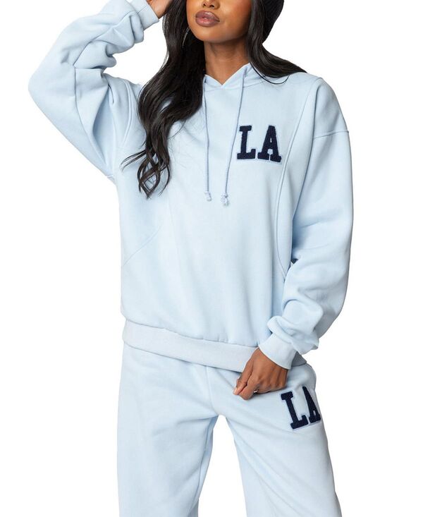 アディクテッド レディース アウター パーカー・スウェット Edikted LA Loversized Hoodie Light Blue ブルー|ReVida 店