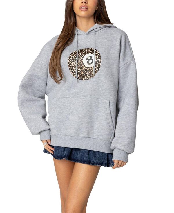 アディクテッド レディース アウター パーカー・スウェット Edikted Leopard 8 Oversized Hoodie Gray Melange グレー｜ReVida 店