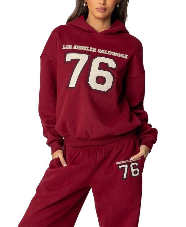 アディクテッド レディース アウター パーカー・スウェット Edikted 76 Cali Hoodie Burgundy バーガンディ