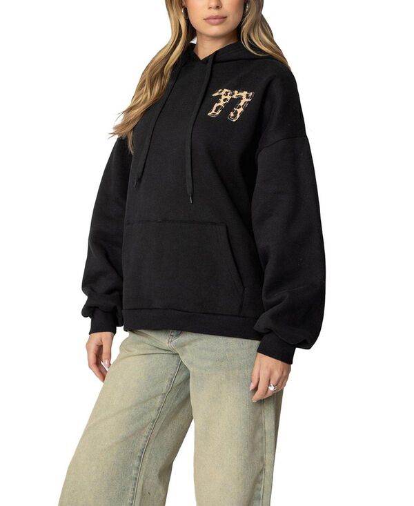 アディクテッド レディース アウター パーカー・スウェット Edikted Leopard 77 Oversized Hoodie Black ブラック