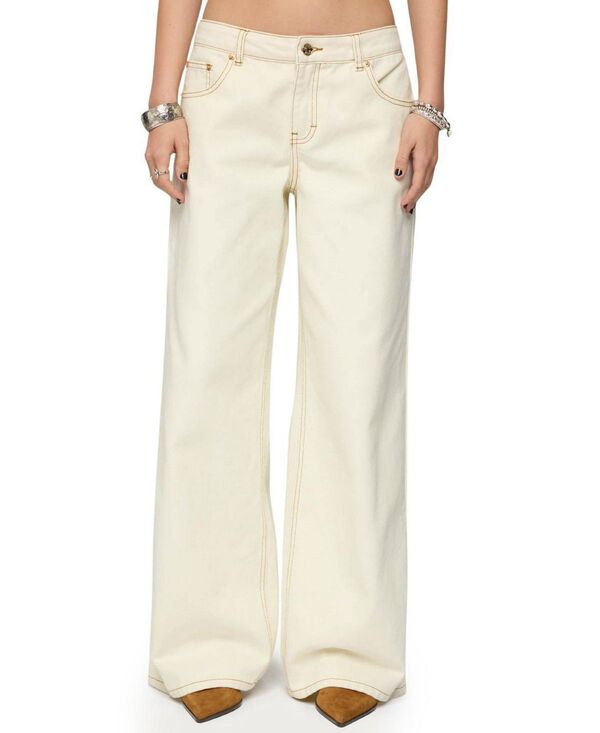 アディクテッド レディース ボトムス デニムパンツ ワイドレッグ ローライズ コントラスト ジーンズ Edikted Contrastitch Low Rise Wide Leg Colored Wash Jeans Cream クリーム|ReVida 店
