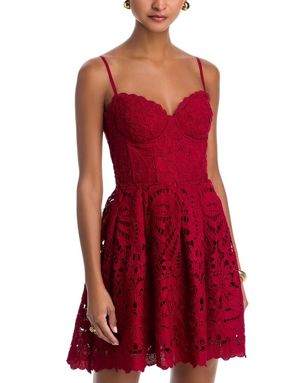 アクア レディース トップス ワンピース ノースリーブ レース AQUA Lace Bustier Sleeveless Dress - Exclusive Dark Red レッド
