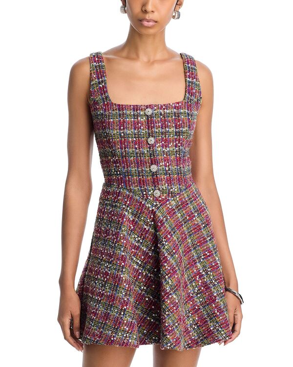 アクア レディース トップス ワンピース ミニ ツイード スパンコール AQUA Sequin Tweed Mini Dress - Exclusive Burgundy Multi バーガンディ 14,045円