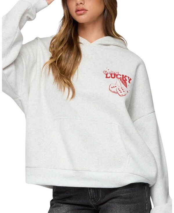 アディクテッド レディース アウター パーカー・スウェット シャツ Edikted Feeling Lucky Oversized Sweatshirt Gray Melange グレー