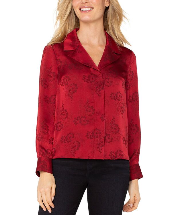 リヴァプール ロサンゼルス レディース トップス シャツ フラワー柄 プリント サテン ブラウス フラワー Liverpoolos Angeles Floral Print Satin Blouse Dark Red Floral レッド