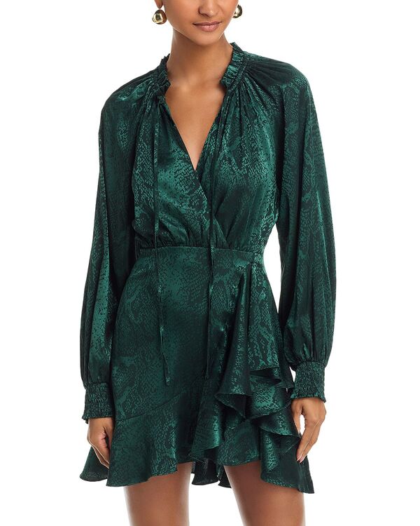 アクア レディース トップス ワンピース フリル AQUA Ruffled Faux Wrap Dress - Exclusive Dark Green グリーン