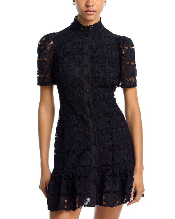 アクア レディース トップス 衣装 モックネック 御花柄 ミニ スピード競技 御花 AQUA Floralace Mock Neck Mini Dress -Exclusive Black 黒いこと