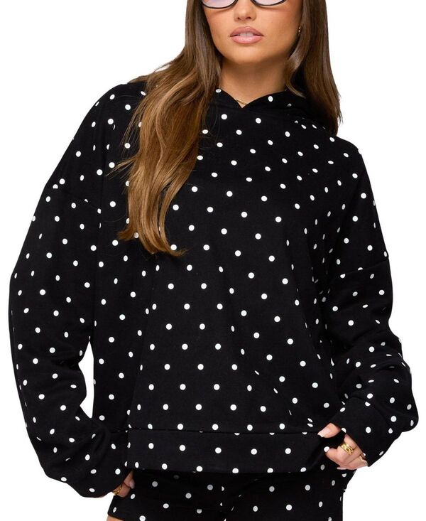 アディクテッド レディース アウター パーカー・スウェット ドット柄 ドット Edikted Chelsie Polka Dot Hoodie Black and White ホワイト 15,315円