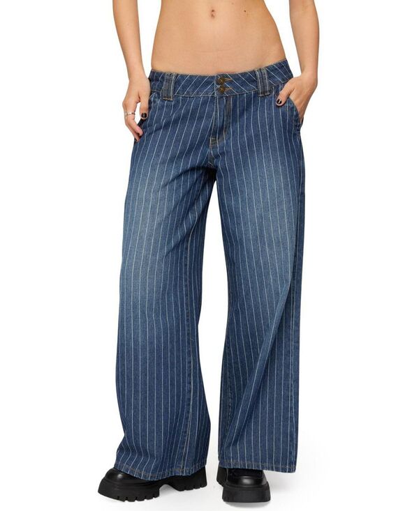 アディクテッド レディース ボトムス デニムパンツ ローライズ プチ ジーンズ Edikted Petite Cory Striped Low Rise Dark Rinse Wash Jeans Blue ブルー