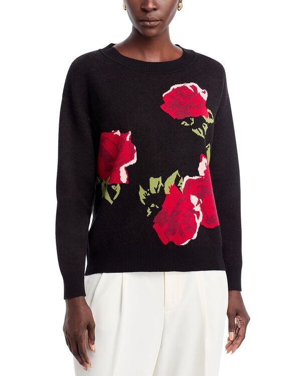 ティー・タハリ レディース アウター ニット・セーター クルーネック Tahari Rose Long Sleeve Crewneck Sweater Black Rose ブラック